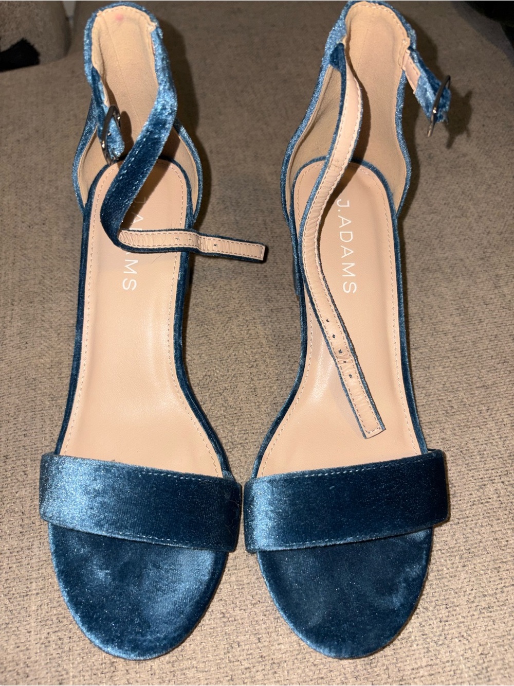 J. Adams Blue Velvet Ankle Strap Block Heel Sandals Size 6.5